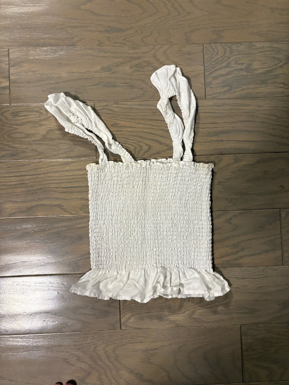 Reformation White Smocked Ruffle Tank Top